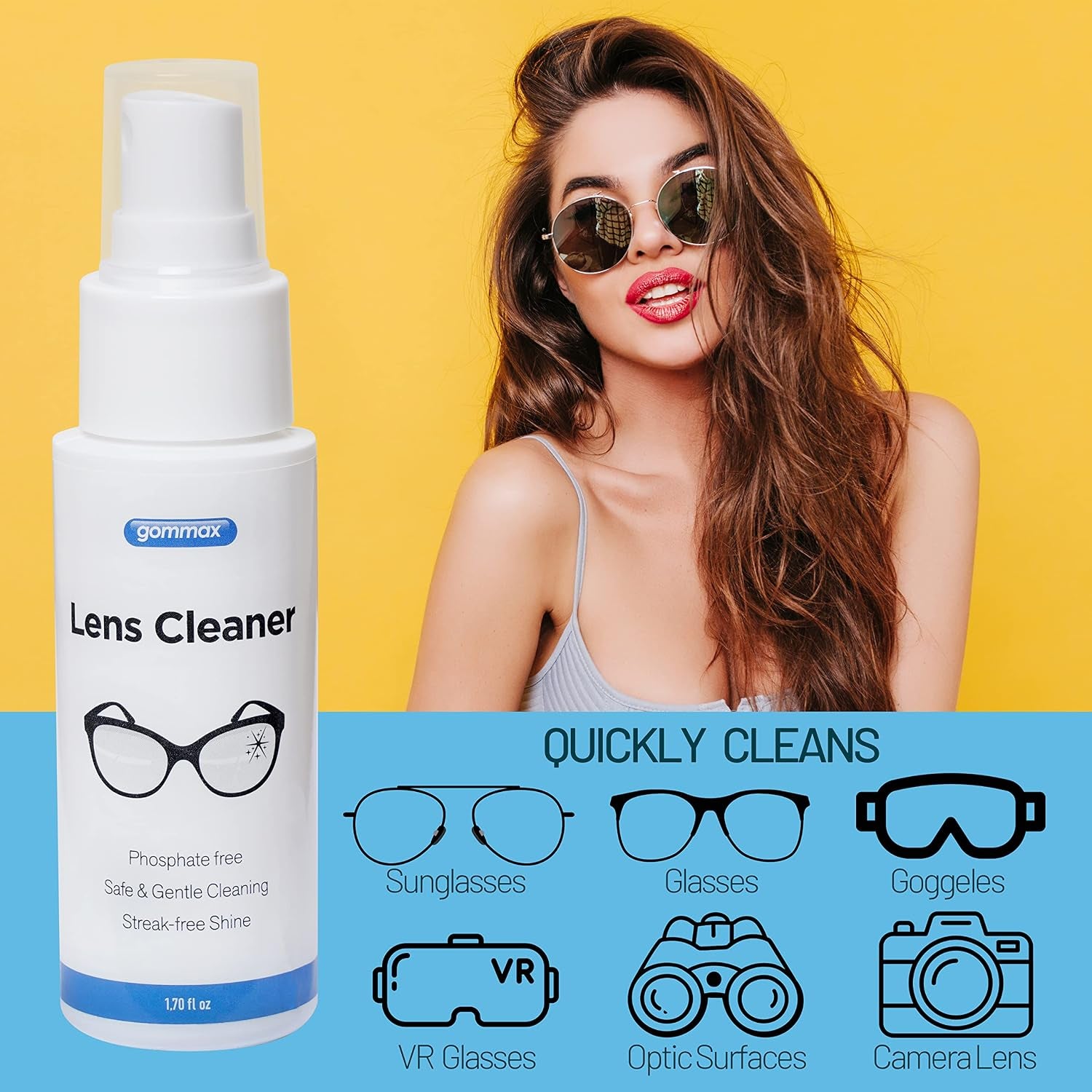 Lens Cleaner Kit with Glasses Cleaning Cloth, Eyeglass Cleaner Spray, Glasses Cleaner Kit, Safe for Coated Lenses, Sunglasses Cleaning Solution 1.7 Fl Oz