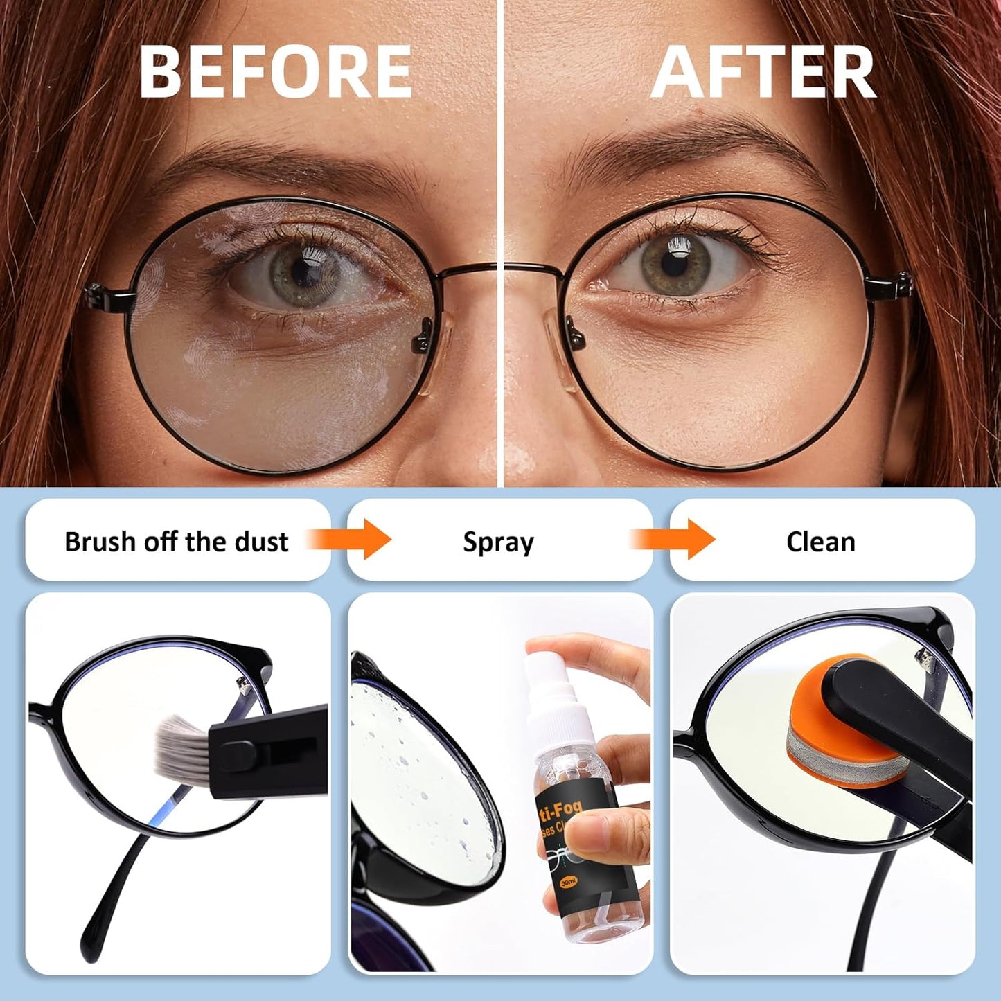 Glasses Cleaner Eyeglass Cleaning Kit with 24H anti Fog Spray for Glasses and Microfiber Cloth, Portable Eyeglass Cleaner Tool Lens Wipes Cleaning Kit for Camera Lenses