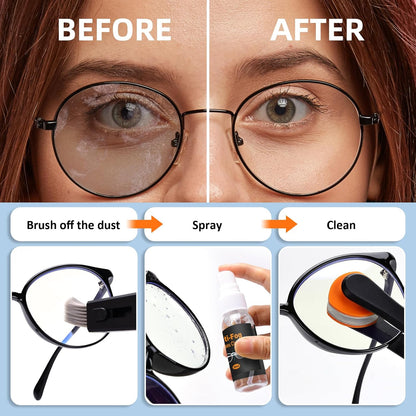 Glasses Cleaner Eyeglass Cleaning Kit with 24H anti Fog Spray for Glasses and Microfiber Cloth, Portable Eyeglass Cleaner Tool Lens Wipes Cleaning Kit for Camera Lenses